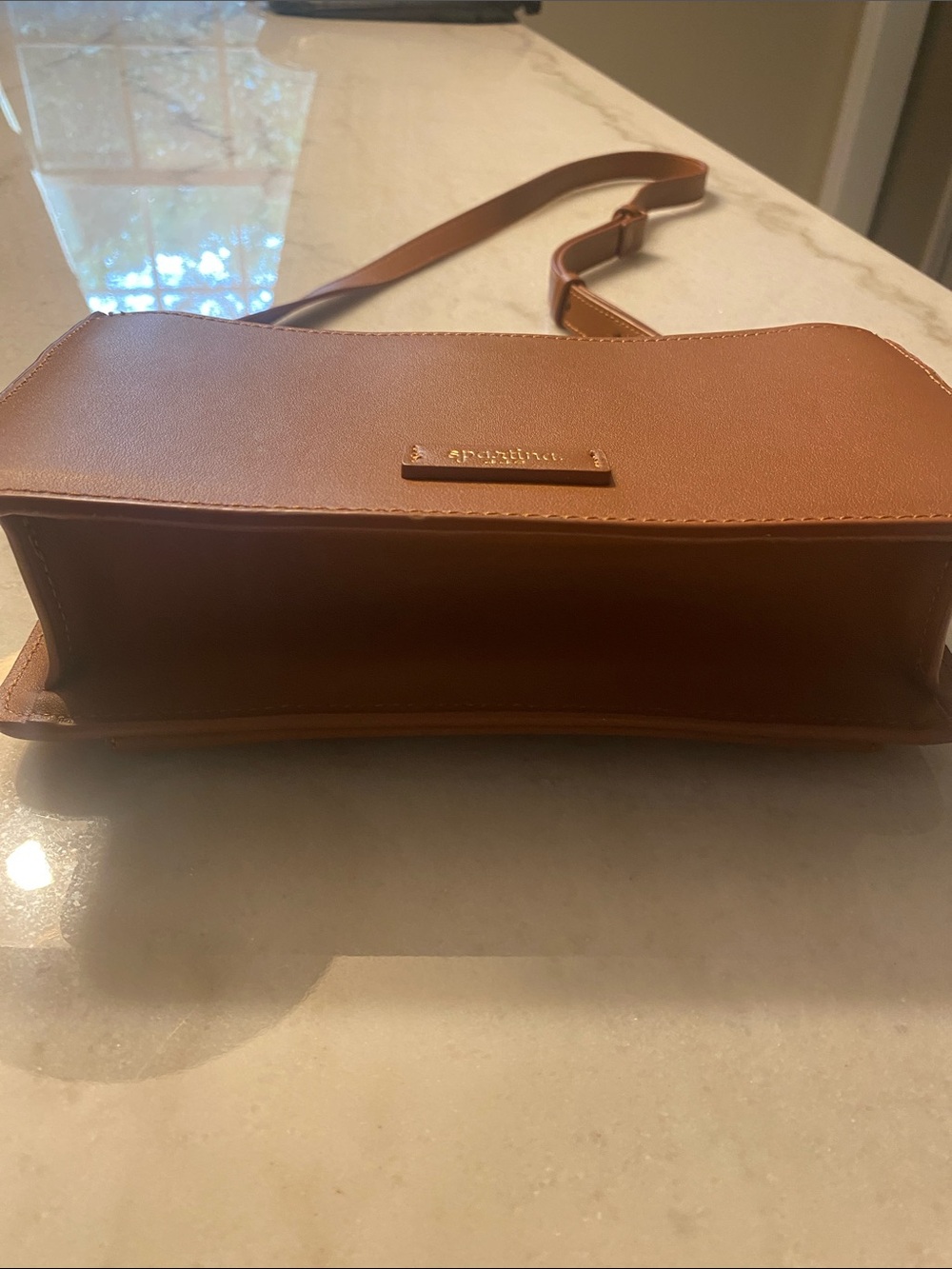 Spartina 449 Brown Leather-Trim Crossbody Bag with Blue raffia Pattern - Picture 11 of 13
